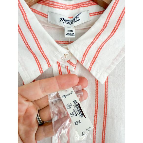 Madewell | NWT Oversized Pleated-Sleeve Button-Up Shirt in Bright Flame | Sz XXS - Picture 5 of 10